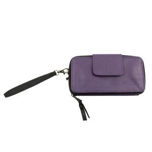 Pebbled Faux Leather Wristlet Wallet Phone Case in Eggplant Purple
